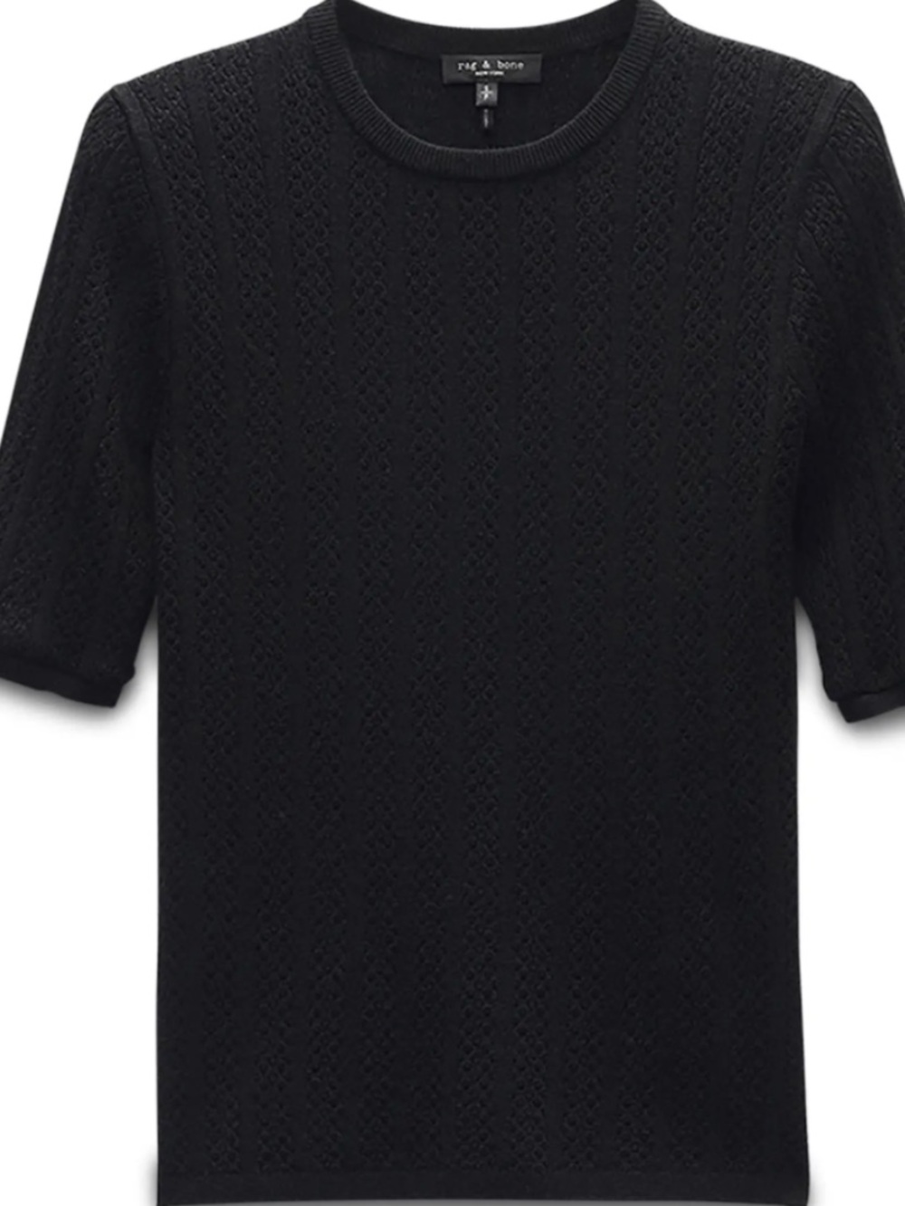 NWT $198 Rag & Bone Black Tina Short Sleeve Cable-Knit Sweater Wool Size XXS - Picture 8 of 15